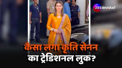 actress kriti sanon spotted in yellow traditional dress video viral