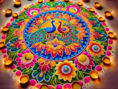 Decoration tips Flower to peacock latest rangoli design for diwali 2024