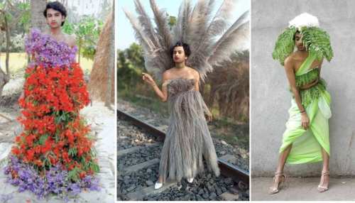 Neel ranaut vellage social media influencer wears dresses of flowers and leaves