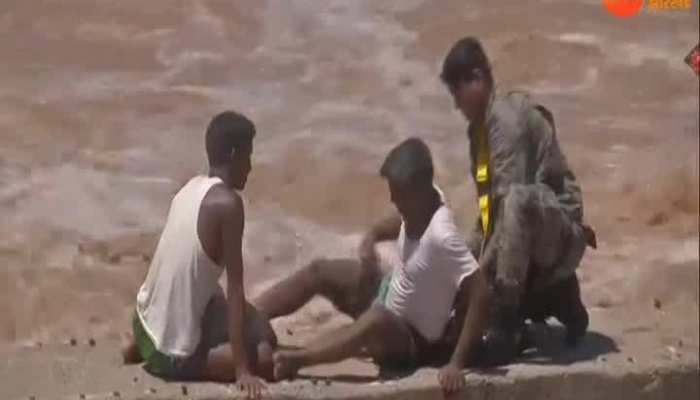 people stuck near an under construction bridge in jammu