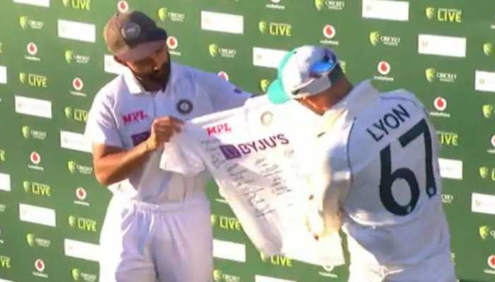 India vs australia 4th test: Ajinkya Rahane gifts Nathan Lyon indian jersey  as he played his 100th test match | India vs Australia: Ajinkya Rahane ने  मैच के बाद Nathan Lyon को
