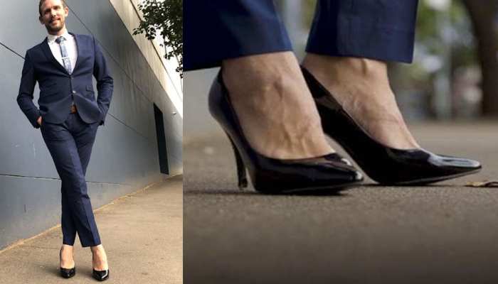 A man goes to the office wearing high heels on a suit in Australia | 6 इंच  की High Heels पहनकर ऑफिस जाता है ये शख्स, वजह जान आप भी होंगे हैरान |