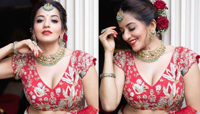 Bhojpuri actress Monalisa bridal look in red joda pics viral Bhojpuri actress Monalisa bridal look in red joda pics viral