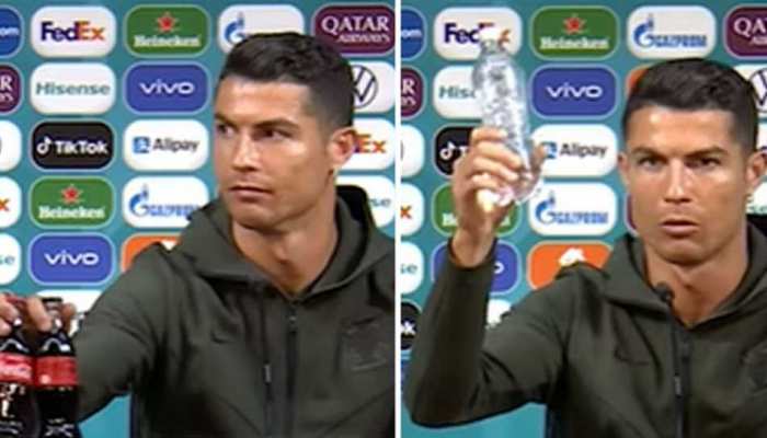 Cristiano Ronaldo ने Press Conference में Coke की बोतल से किया किनारा, बोले- 'पानी पियो' Cristiano Ronaldo ने Press Conference में Coke की बोतल से किया किनारा, बोले- 'पानी पियो'