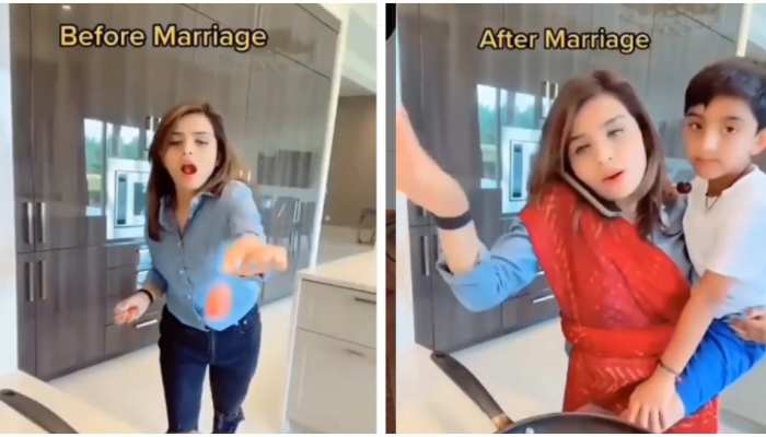 funny video of girl life changing after marriage viral video | Funny Video:  शादी से पहले और बाद में ऐसे बदलती है लड़की की जिंदगी, देखिए हाल | Hindi  News, जरा हटके