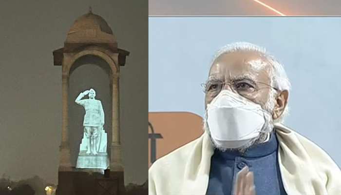 नेताजी की प्रतिमा का अनावरण, PM मोदी बोले- पहले महानायकों के इतिहास को बदला गया