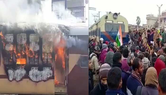 बिहार: छात्रों का प्रदर्शन लगातार तीसरे दिन जारी, ट्रेन में लगाई आग; गया में पथराव