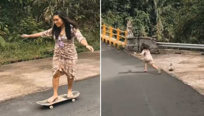 funny viral video on instagram skating girl fall on road will made you  laugh comedy entertaining insta reel | Funny Video: स्केटबोर्ड पर सवार  लड़की पलभर में ऐसे धड़ाम से गिरी, VIDEO
