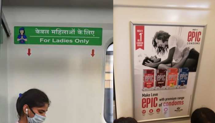 DMRC: महिलाओं की सीट के ऊपर लगा कंडोम का Advertisement, देखते ही भड़क उठे लोग