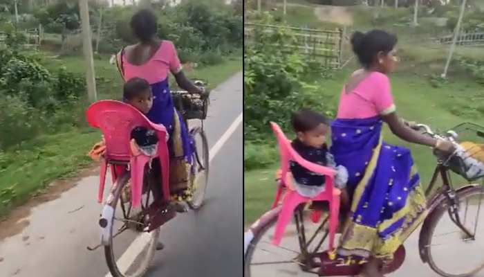 Desi Jugaad: मां ने जुगाड़ से साइकिल पर बनाई 'कार' वाली सीट, सड़क पर तेज रफ्तार में 