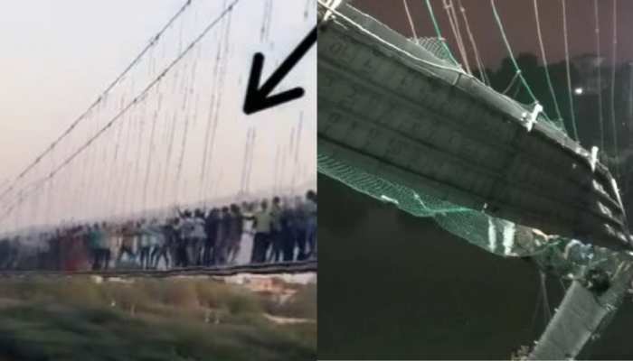 Morbi Gujarat Bridge Video of 24 hours before hanging bridge accident in  Gujarat went viral people were seen jumping on the bridge | Gujarat के मोरबी  में पुल पर हुए हादसे से