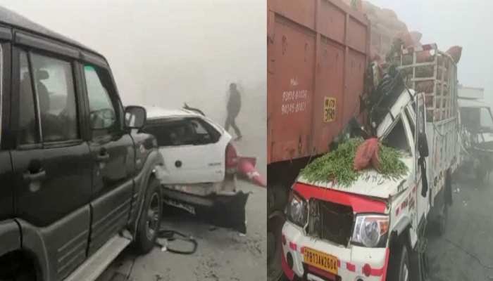 यमुनानगर में धुंध के कारण विजिबिलिटी हुई कम,  आपस में टकराई दर्जनों गाड़ियां