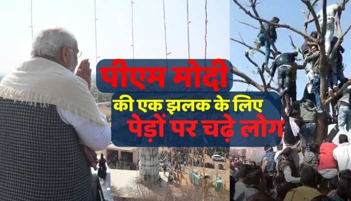 PM Modi in Bhilwara : पीएम नरेन्द्र मोदी की एक झलक के लिए पेड़ों में चढ़े युवा