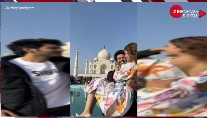 Tajmahal के सामने एक-दूजे के हुए Kartik Aryan और Kriti Sanon, प्यार में खोया कपल