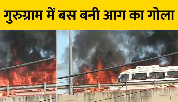 Gurugram Fire Video: Delhi-Jaipur Highway पर अचानक चलती बस में लगी आग, देखें वीडियो 