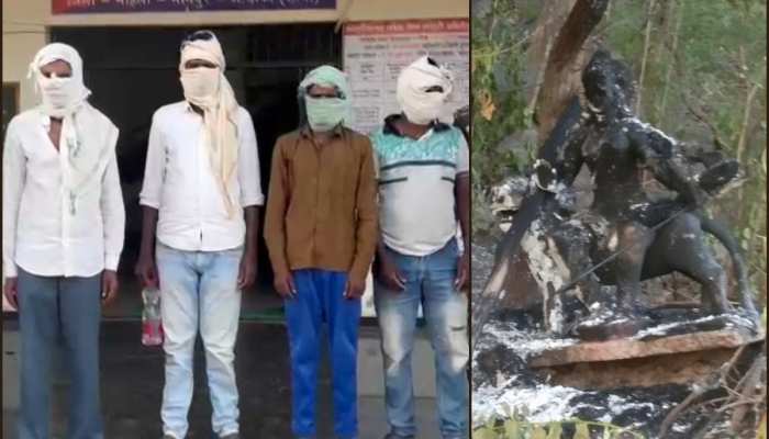 देवी प्रतिमा को खंडित कर लगाई आग, पकड़ में आए 4 आरोपी तो बताया ये कारण