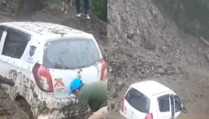 Landslide News: जुब्बल के संतोषीनगर में हुआ लैंडस्लाइड, कार पर गिरा मलबा