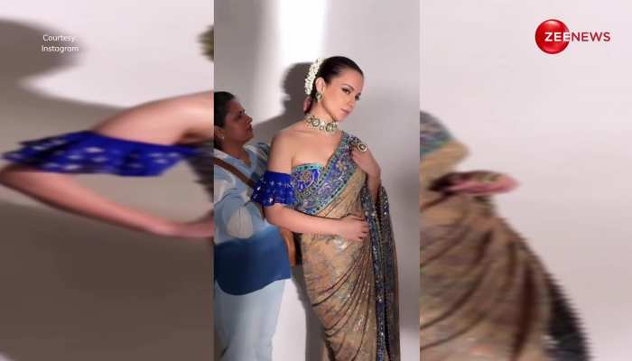 Kangana Ranaut ने ऑफ शोल्डर ब्लाउज और साड़ी में दिया क्लासी लुक,बार-बार देखने पर मजबूर हुए लोग