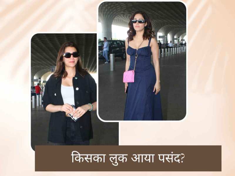 Kriti Sanon gorgeous look in black jacket Nushrratt Bharuccha spotted in blue dress at Mumbai Airport