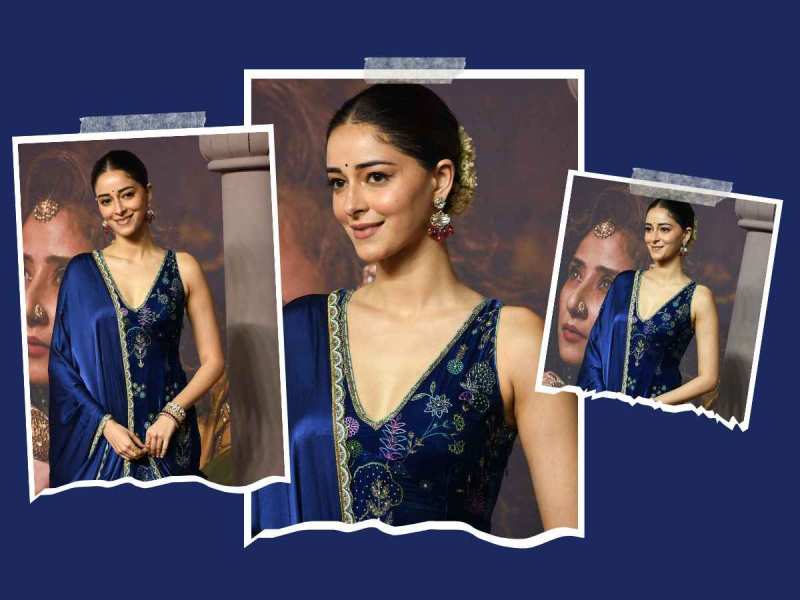 Ananya Panday glamorous look in royal blue suit at heeramandi premiere sanjay leela bhansali