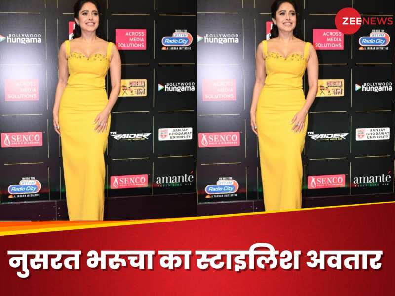 Nushrat Bharucha seen in mustard yellow color bodycon dress at the awards night