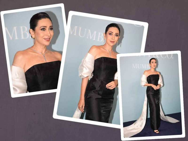 49 year old Karishma Kapoor most glamorous look in black and white gown actress new pics viral