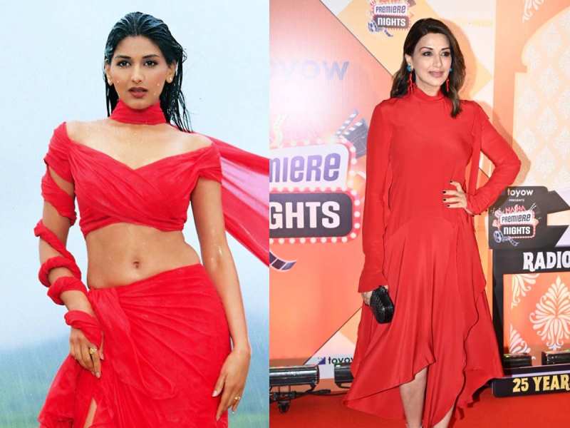 Sonali Bendre red dress look photos from 25 years of Sarfarosh movie 