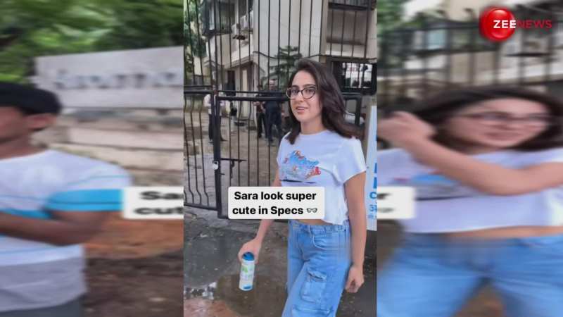 चश्मिश गर्ल बनीं Sara Ali Khan! क्रॉप टॉप के साथ ब्लू डेनिम में आईं नजर...