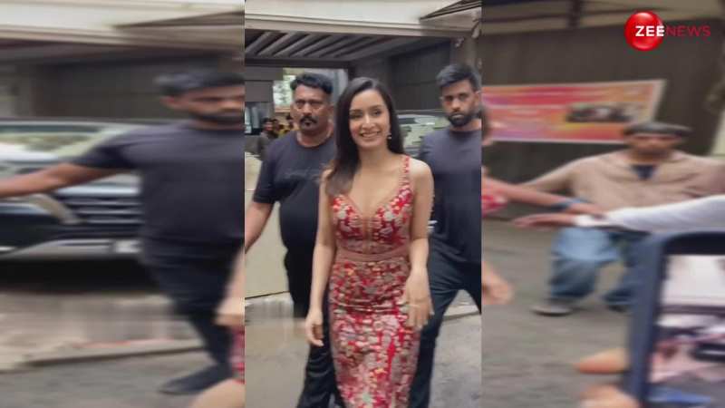 लाल रंग की चटक ड्रेस में बाल झटकाते हुए आईं Shraddha Kapoor, कपड़े देख लोग बोले- साड़ी फाड़ के बनवाई है क्या ?