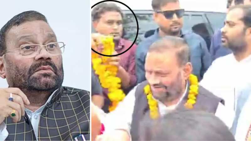 माला पहनाते ही जड़ दिया थप्पड़, स्वामी प्रसाद मौर्य पर हमले का वीडियो वायरल