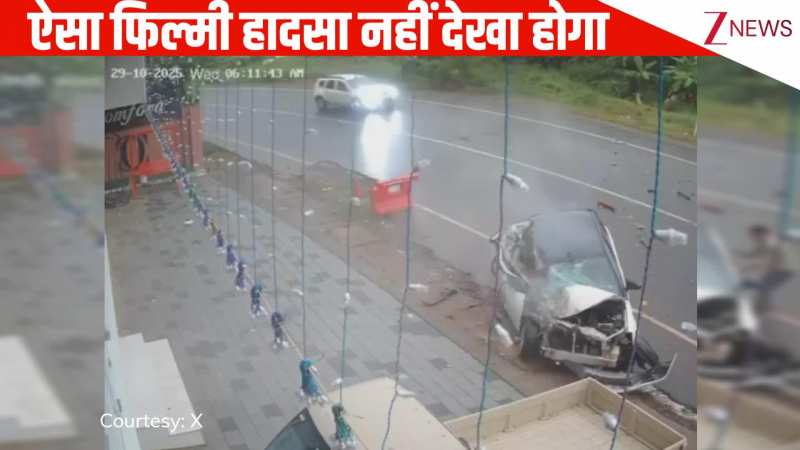 सामने से आ रहे ट्रक ने कार को मारी जबरदस्त टक्कर, फिल्मी स्टाइल में घुमी गाड़ी और उड़ गए परखच्चे, कैमरे में कैद हुई घटना