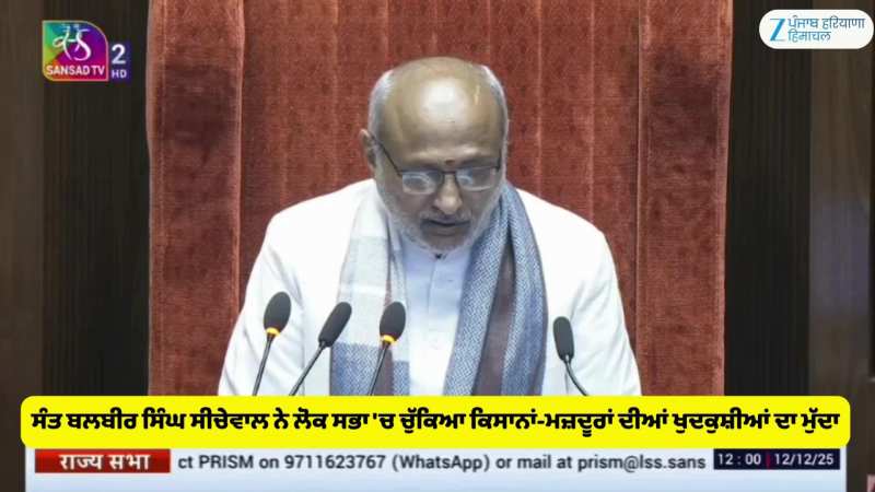 ਸੰਤ ਬਲਬੀਰ ਸਿੰਘ ਸੀਚੇਵਾਲ ਨੇ ਲੋਕ ਸਭਾ 'ਚ ਚੁੱਕਿਆ ਕਿਸਾਨਾਂ-ਮਜ਼ਦੂਰਾਂ ਦੀਆਂ ਖੁਦਕੁਸ਼ੀਆਂ ਦਾ ਮੁੱਦਾ