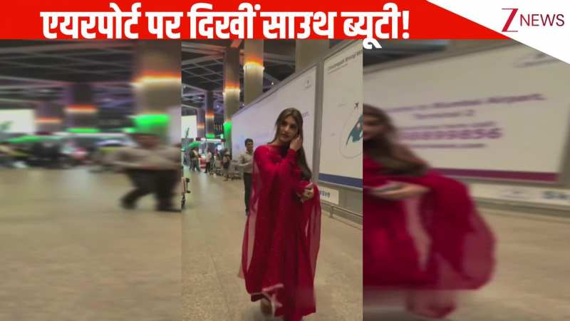 सिंपल रेड सूट में एयरपोर्ट पर दिखीं साउथ ब्यूटी Sreeleela, फैंस को भाया हीरोइन का सादगी भरा लुक!