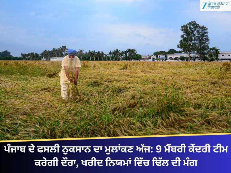ਪੰਜਾਬ ਦੇ ਫਸਲੀ ਨੁਕਸਾਨ ਦਾ ਮੁਲਾਂਕਣ ਅੱਜ: 9 ਮੈਂਬਰੀ ਕੇਂਦਰੀ ਟੀਮ ਕਰੇਗੀ ਦੌਰਾ