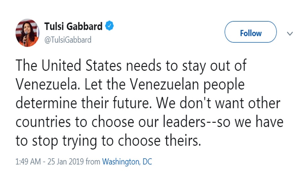 Tulsi Gabbard says US needs to stay out of Venezuela